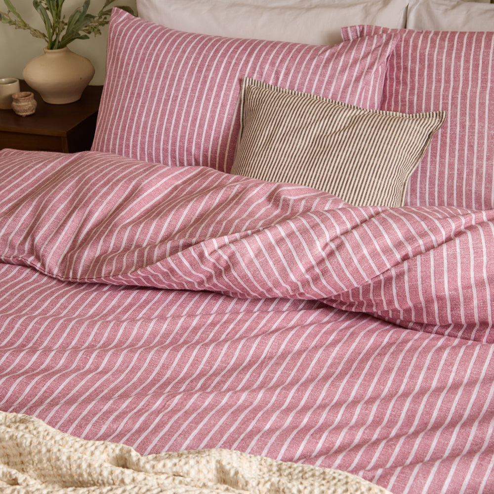Holme Stripe Brushed Cotton Duvet Cover Set Rosewood