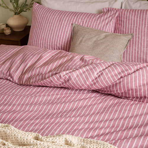Holme Stripe Brushed Cotton Duvet Cover Set Rosewood