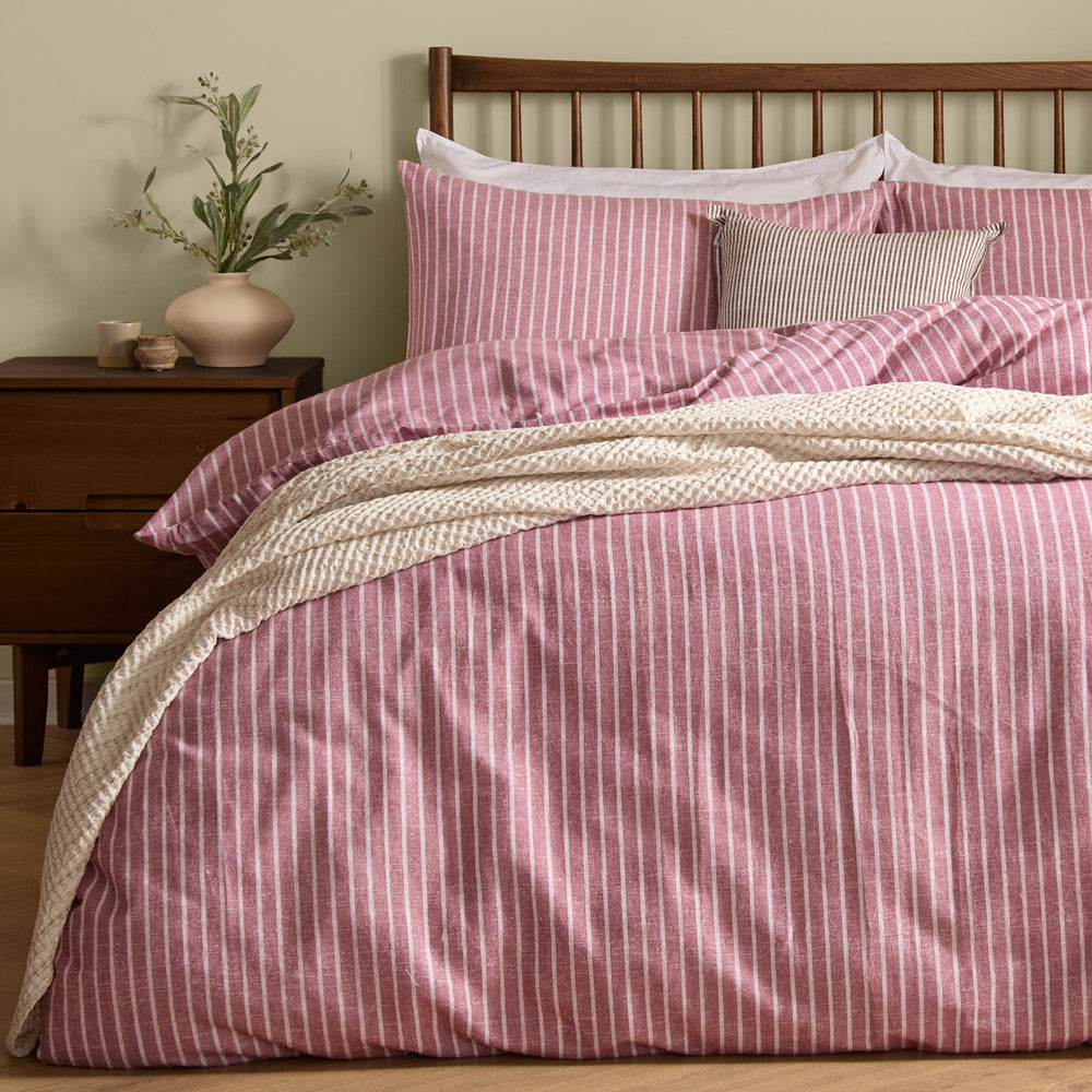 Holme Stripe Brushed Cotton Duvet Cover Set Rosewood