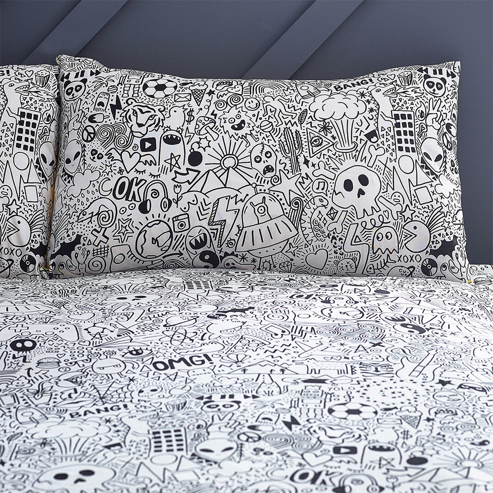 Doodles Black Duvet Cover Set White Black Bedding Style Lab furn