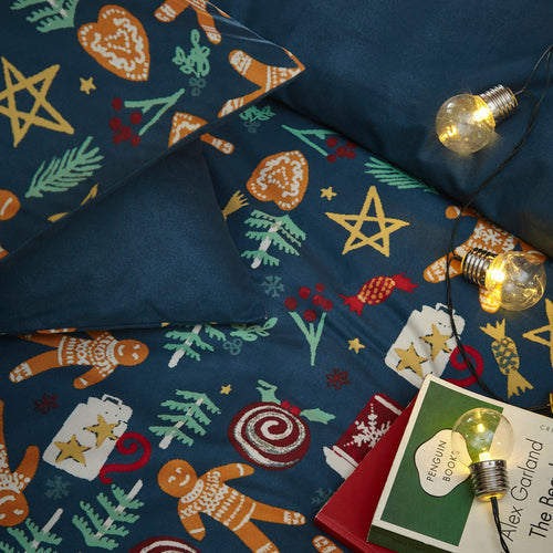  Blue Bedding - Yuletide Treats Pyjama Fleece Christmas Duvet Cover Set Navy furn.
