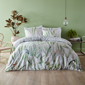 Paoletti Aaliyah Botanical 100% Cotton Duvet Cover Set in White/Sage