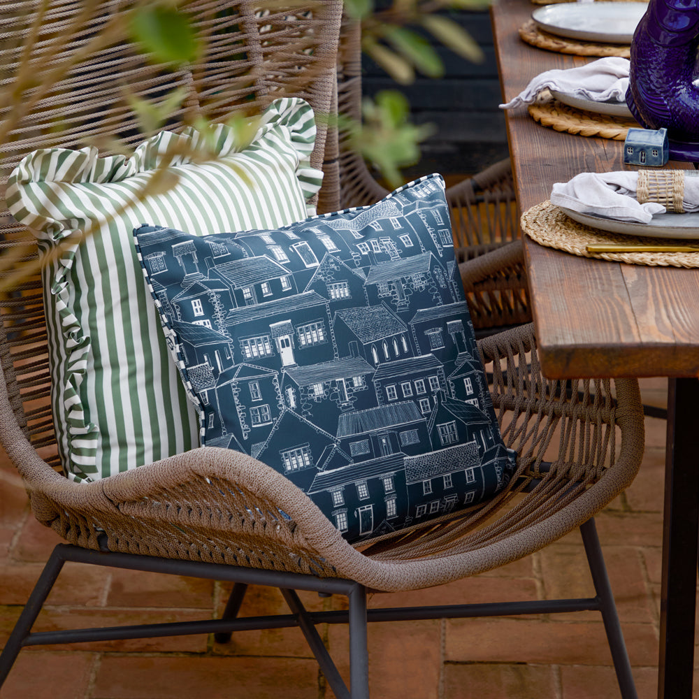 Striped Blue Cushions - Abersoch Town Outdoor Cushion Cover Sail Blue Wylder