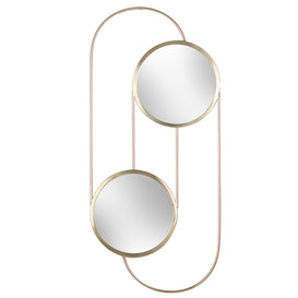 Yard Abstract Double Round Circular Wall Mirror in Brass