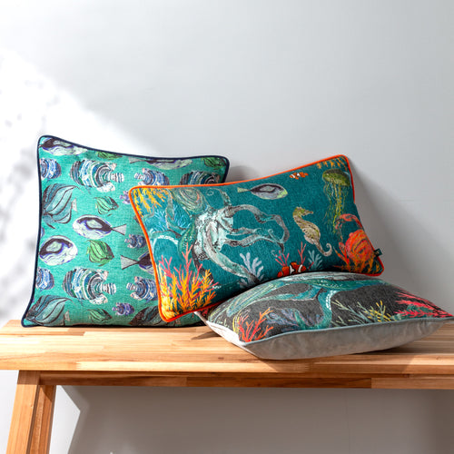Animal Blue Cushions - Abyss Fish Repeat Cushion Cover Teal Wylder