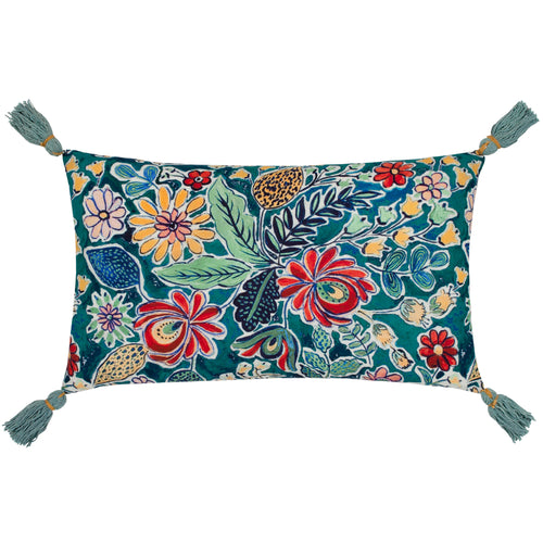 Floral Blue Cushions - Adeline Rectangular Cushion Cover Teal Wylder