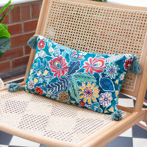 Floral Blue Cushions - Adeline Rectangular Cushion Cover Teal Wylder