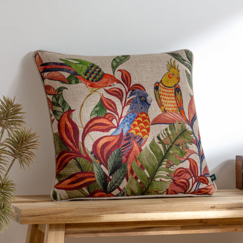 Animal Orange Cushions - Akamba Parrot Scene Cushion Cover Rust Wylder