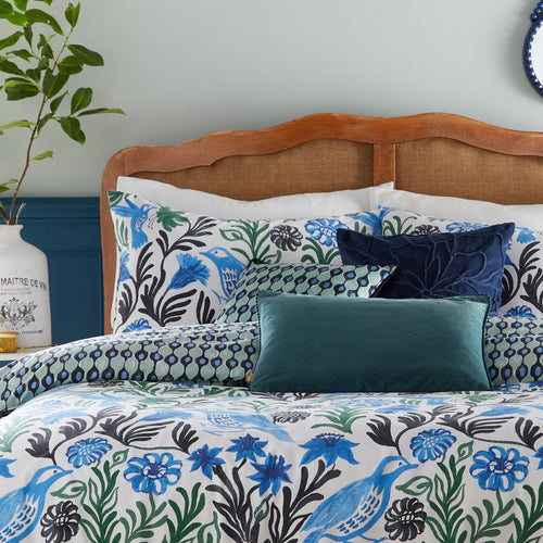 Abstract Blue Cushions - Alentejo Piped Velvet Cushion Cover Ocean furn.