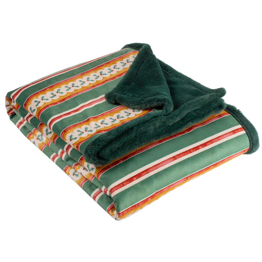 All Wrapped Up Velvet Faux Fur Throw Emerald/Red
