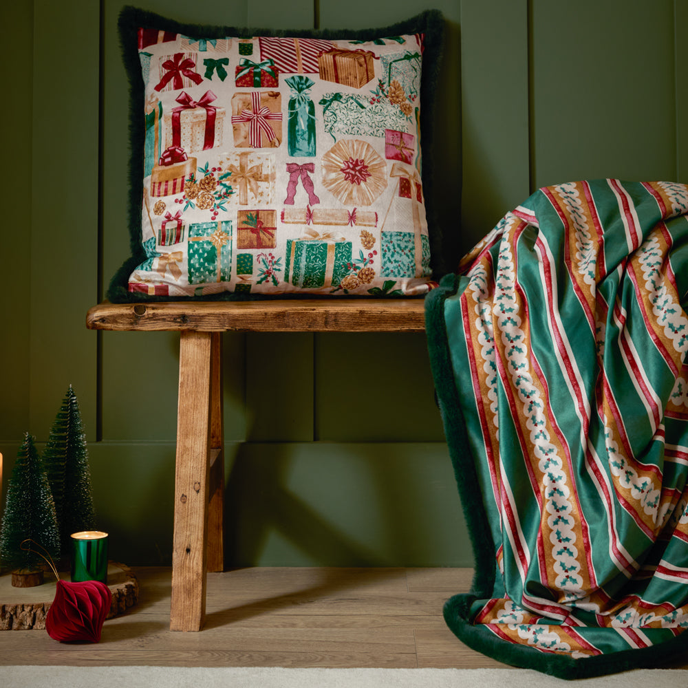 All Wrapped Up Velvet Faux Fur Throw Emerald/Red