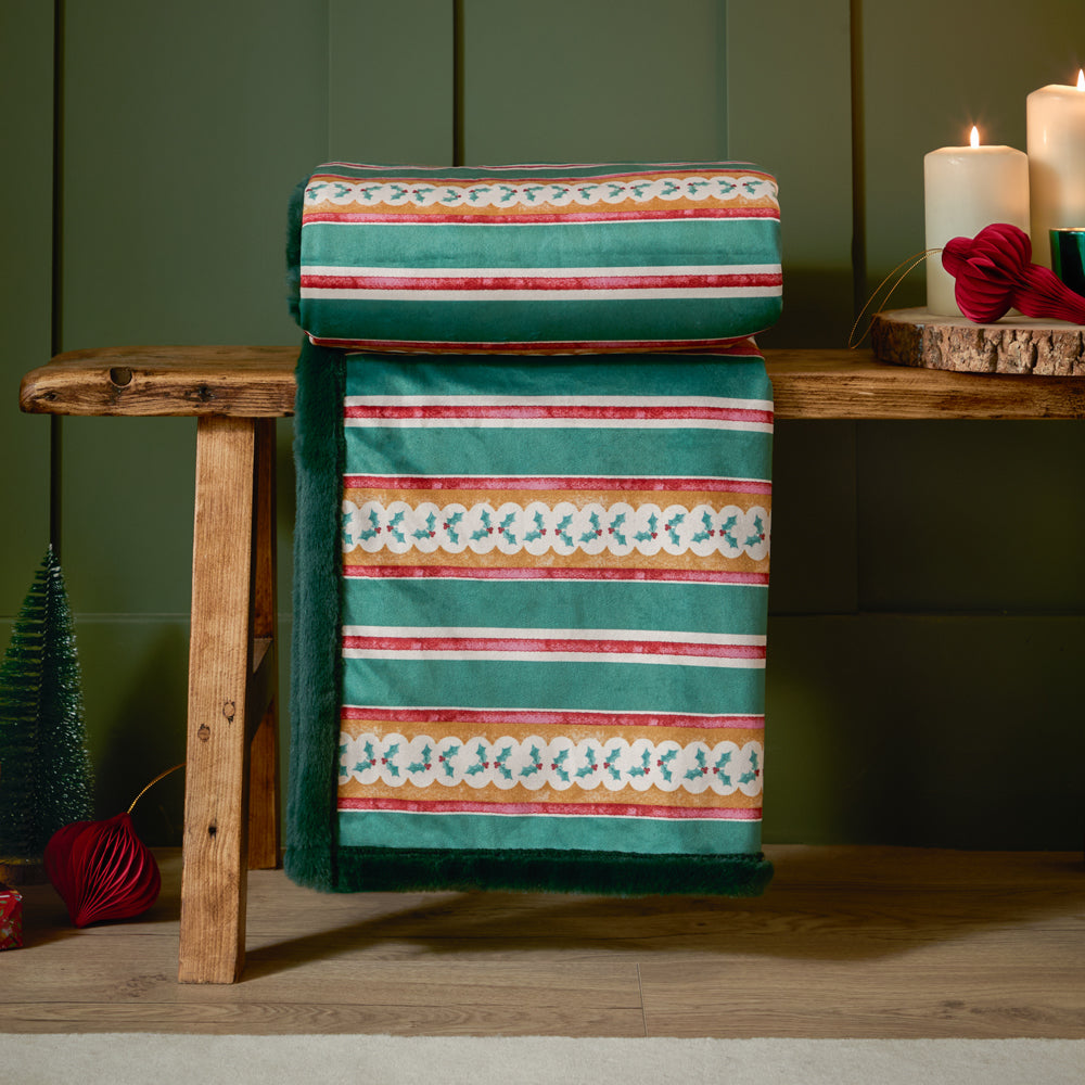 All Wrapped Up Velvet Faux Fur Throw Emerald/Red