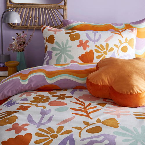 Floral Orange Bedding - Amelie Printed Abstract Floral Duvet Cover Set Orange/Lilac furn.