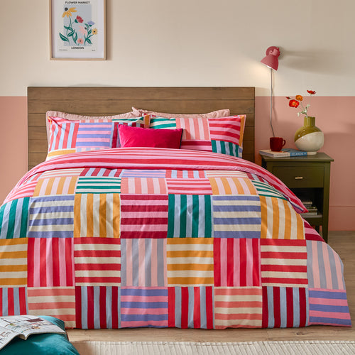 Geometric Purple Bedding - Ana Stripe Reversible Duvet Cover Set Multicolour Furn