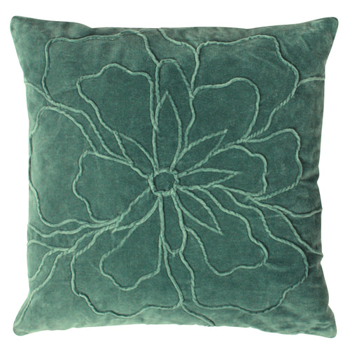 Floral Green Cushions - Angeles Floral Velvet Cushion Cover Juniper Green furn.