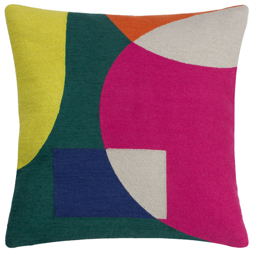 Geometric Green Cushions - Anjo Embroidered Cushion Cover Green/Pink furn.