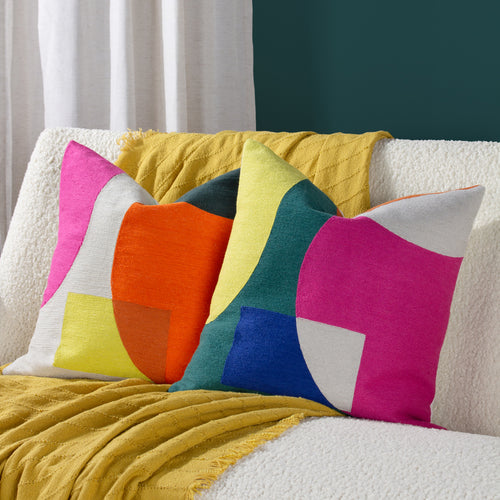 Geometric Green Cushions - Anjo Embroidered Cushion Cover Green/Pink furn.