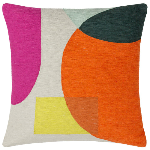 Geometric Beige Cushions - Anjo Embroidered Cushion Cover Natural/Orange furn.