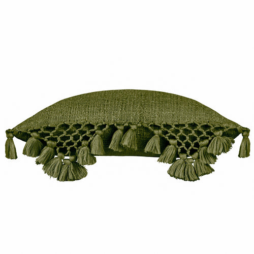 Plain Green Cushions - Anko Macrame Tassel Trim Cushion Cover Khaki Yard