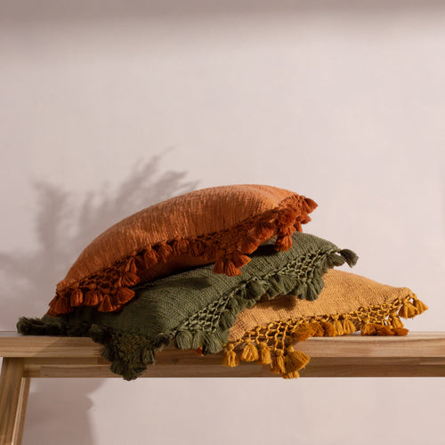 Plain Green Cushions - Anko Macrame Tassel Trim Cushion Cover Khaki Yard