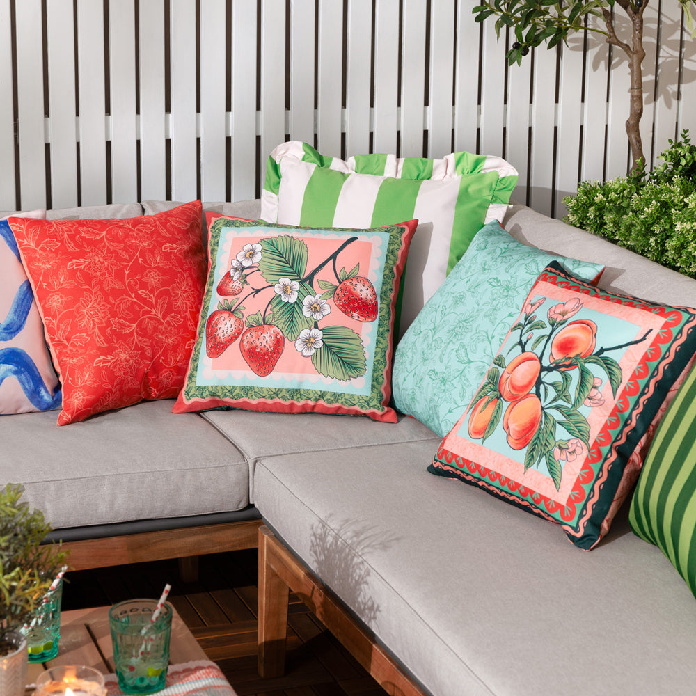Anemone Strawberries Printed Outdoor Cushion Multicolour