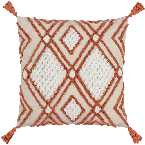 Geometric Beige Cushions - Aquene Tufted Tasselled Cushion Cover Natural/Brick furn.