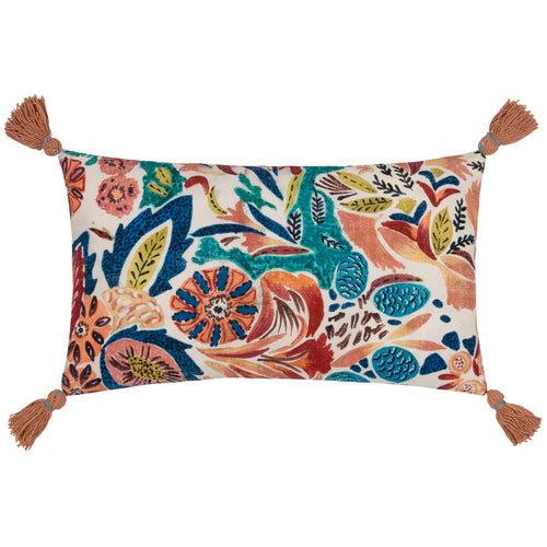 Floral Multi Cushions - Aquess Floral Tasselled Cushion Cover Coral Wylder