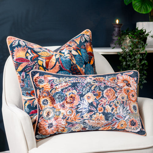 Floral Multi Cushions - Aquess New  Cushion Cover Navy/Coral Wylder