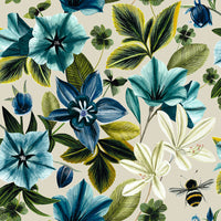 Floral Blue M2M - Aquilegia Blue/Lime Fabric Sample Evans Lichfield