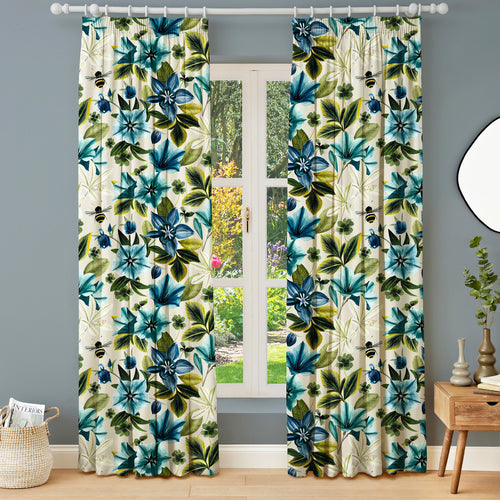 Floral Blue M2M - Aquilegia Blue/Lime Made to Measure Curtains Evans Lichfield