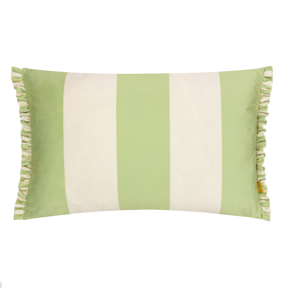 Araya Striped Velvet Cushion Green