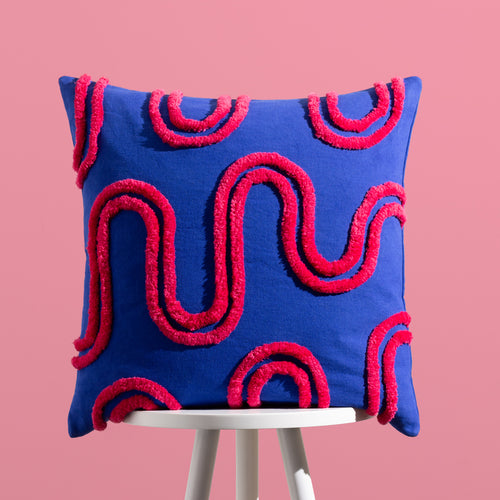 Abstract Blue Cushions - Archie Tufted Cushion Cover Cobalt/Pink Heya Home
