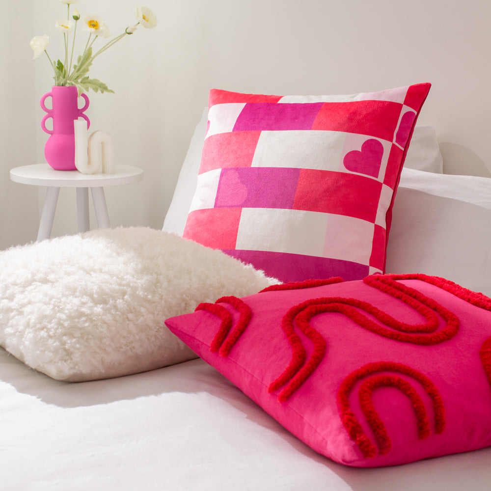 Archie Pink Tufted Cushion Cover Pink Red Cushions Heya Home furn