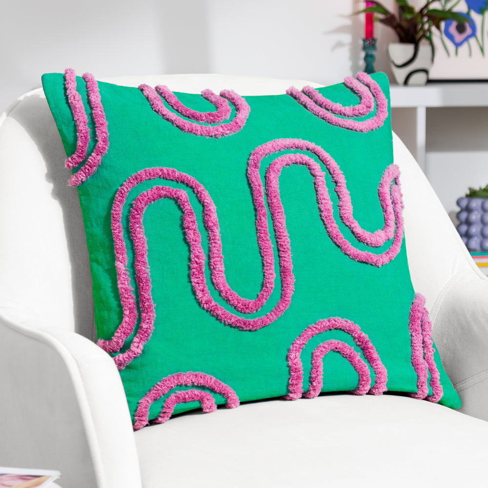 Abstract Green Cushions - Archie Tufted Cushion Cover Turquoise/Purple Heya Home