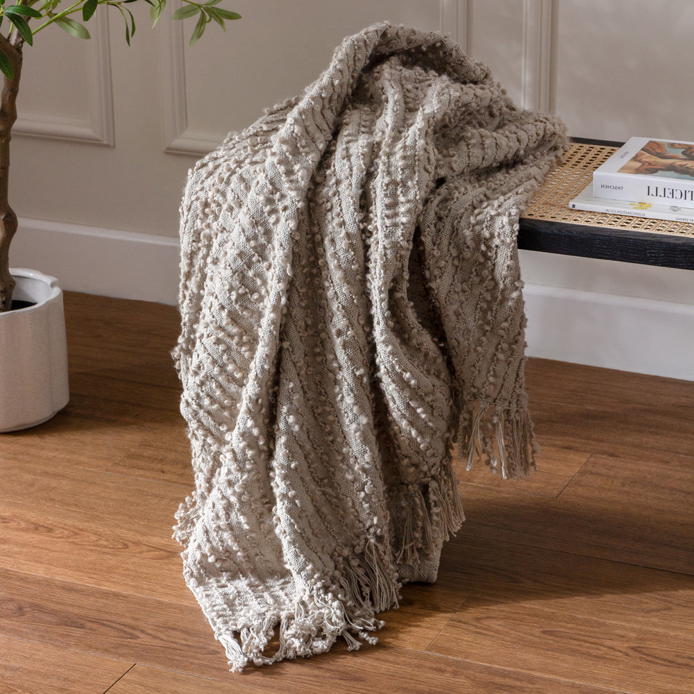 Arvo Woven Tasselled Throw Feather