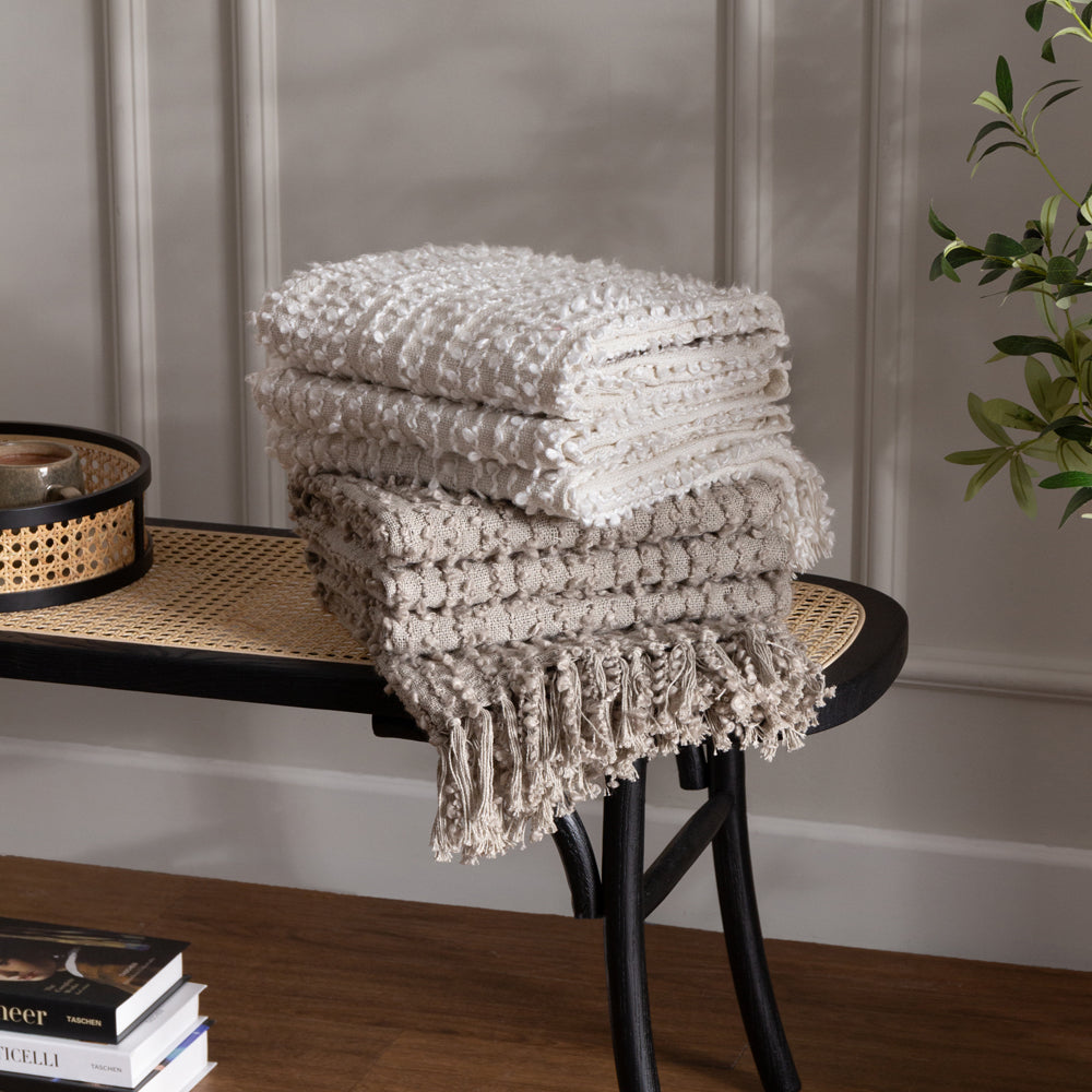 Arvo Woven Tasselled Throw Feather