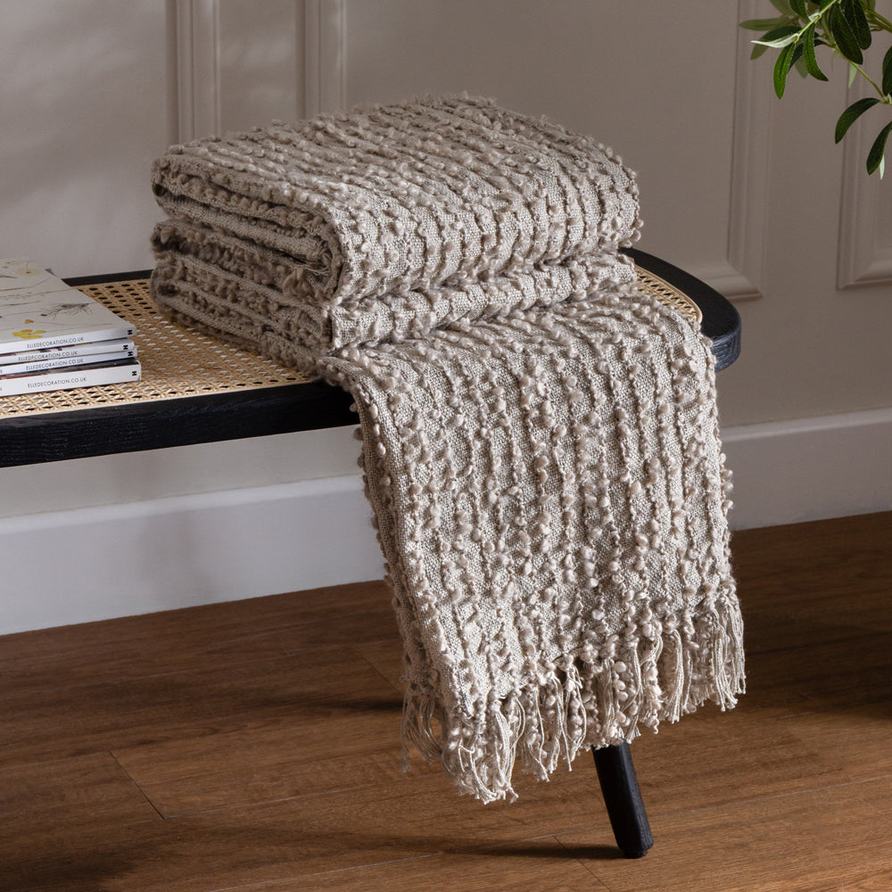 Plain Grey Throws - Arvo Woven Tasselled Throw Feather HÖEM