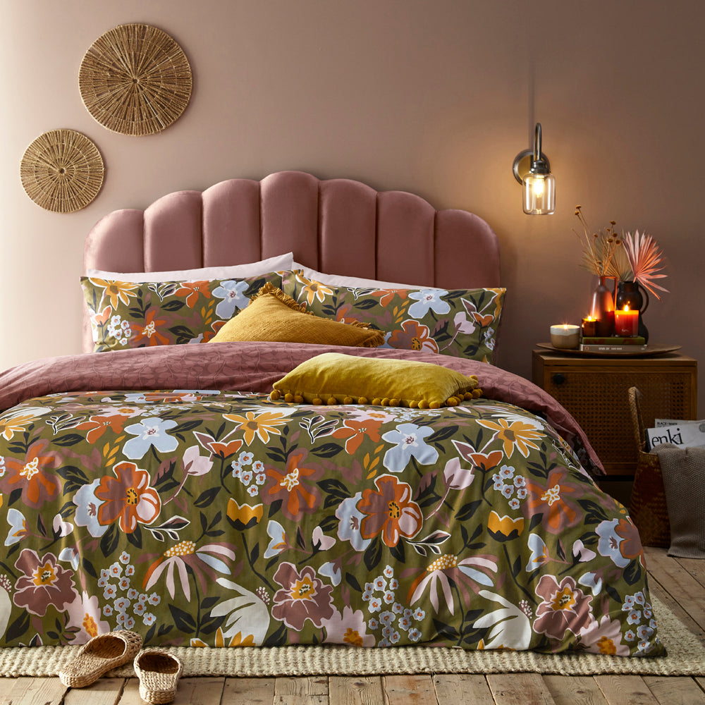 Floral Multi Bedding - Asterea  Duvet Cover Set Olive/Pink furn.