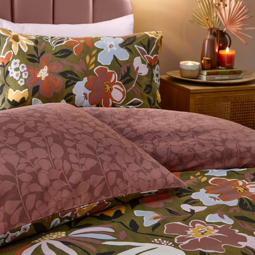 Floral Multi Bedding - Asterea  Duvet Cover Set Olive/Pink furn.
