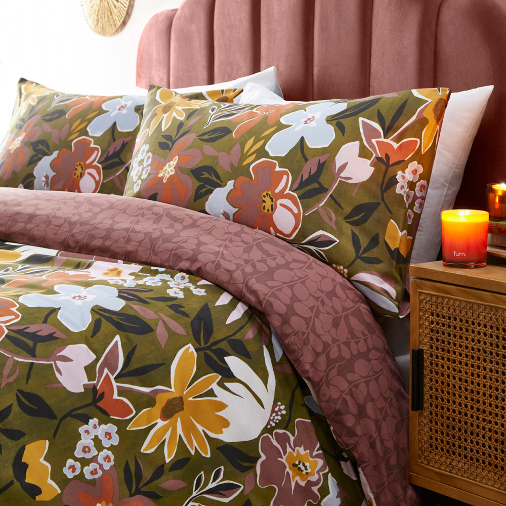 Asterea Duvet Cover Set Olive/Pink