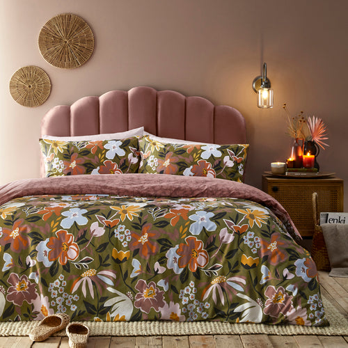 Floral Multi Bedding - Asterea  Duvet Cover Set Olive/Pink furn.