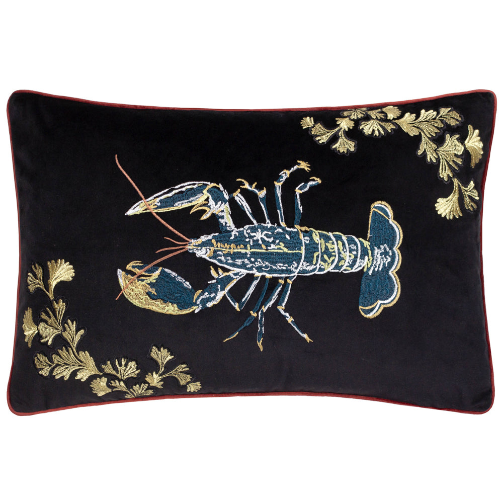 Atlantica Embroidered Velvet Cushion Black