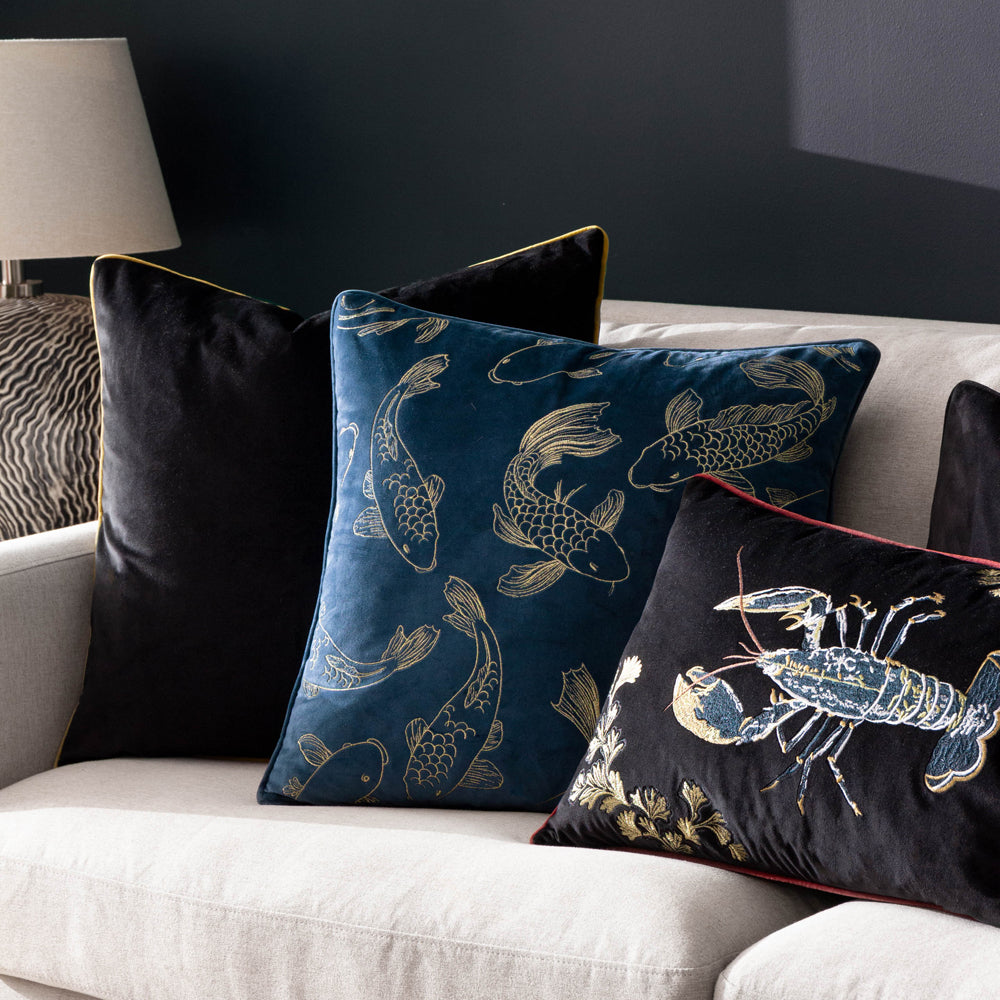 Atlantica Embroidered Velvet Cushion Black