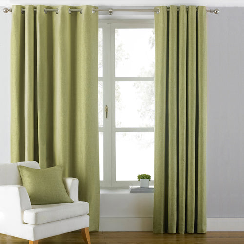 Plain Green Curtains - Atlantic Twill Woven Eyelet Curtains Green Paoletti