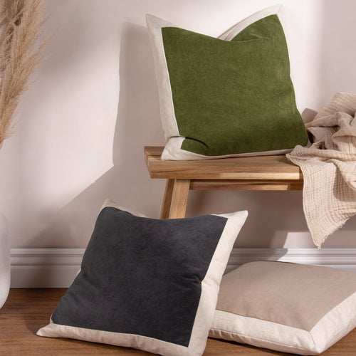 Plain Green Cushions - Auden Linen Velvet Cushion Cover Olive Oil Yard