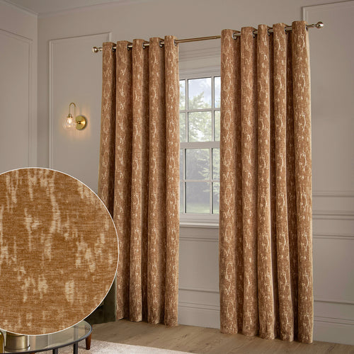 Aurelio Chenille Fully Lined Eyelet Curtains Caramel