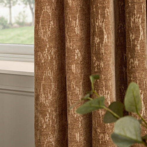 Aurelio Chenille Fully Lined Eyelet Curtains Caramel