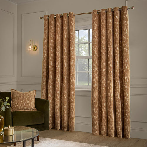 Aurelio Chenille Fully Lined Eyelet Curtains Caramel