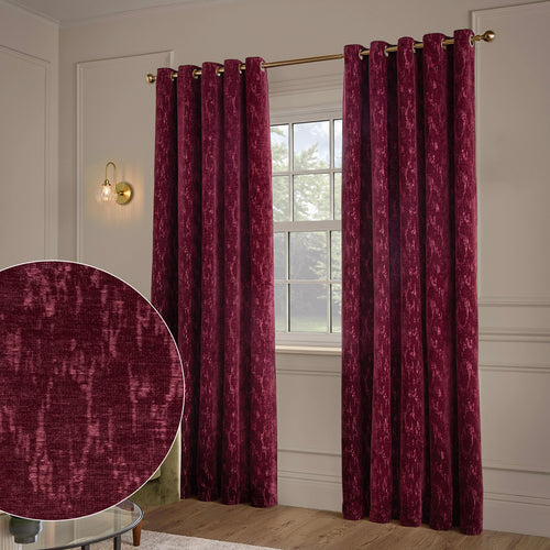 Aurelio Chenille Fully Lined Eyelet Curtains Burgundy