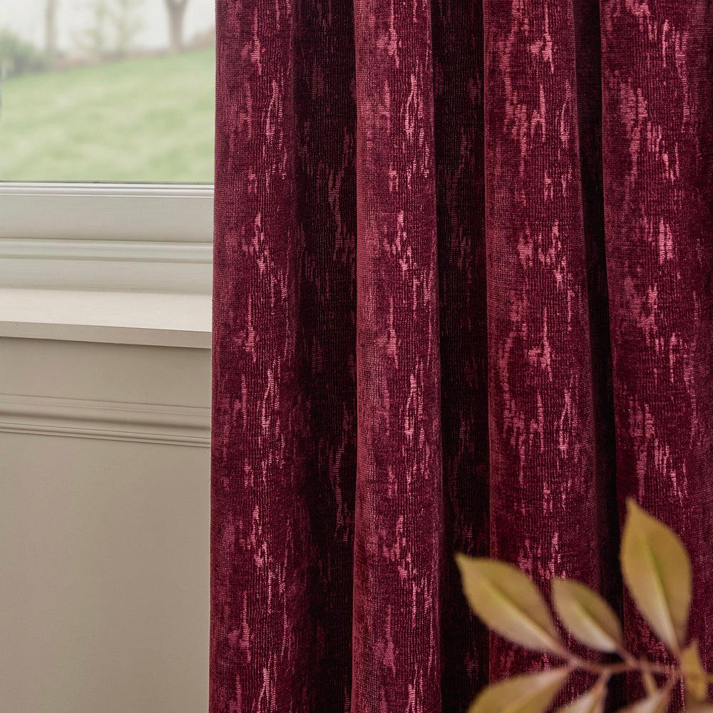 Aurelio Chenille Fully Lined Eyelet Curtains Burgundy